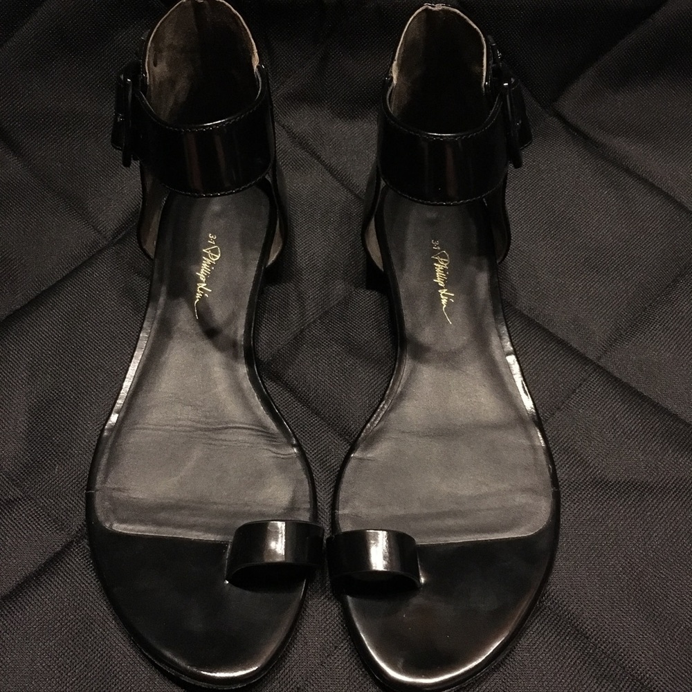 PHILLIP LIM Black Shiny Leather Sandals size 36.5